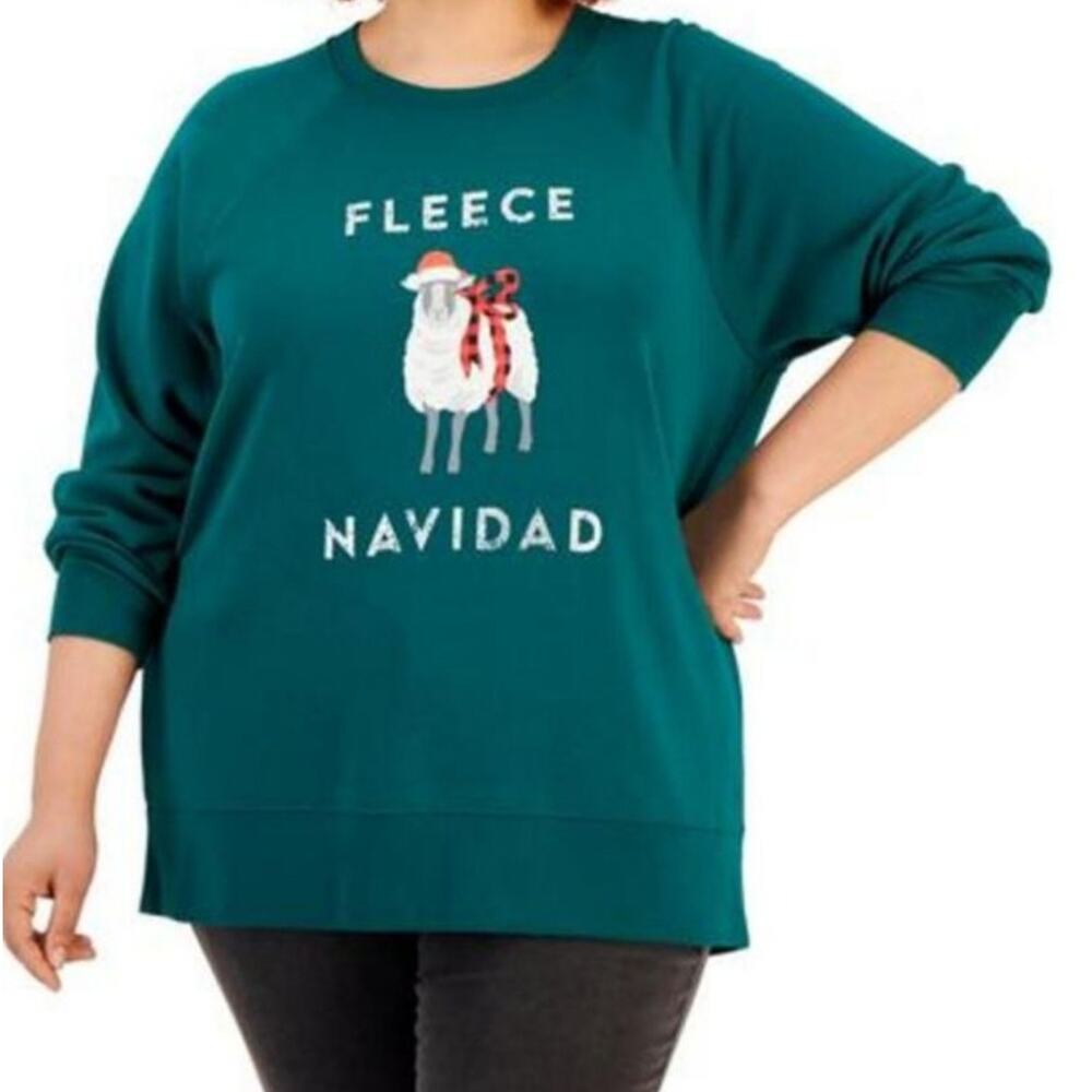 Style & Co Green Crewneck Christmas Sweatshirt 
Fleece Navidad Women's 2X